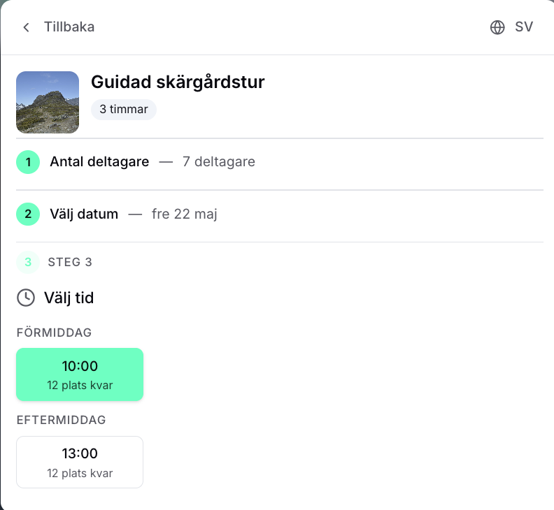 Deniras bokningsflöde för guidade naturupplevelser