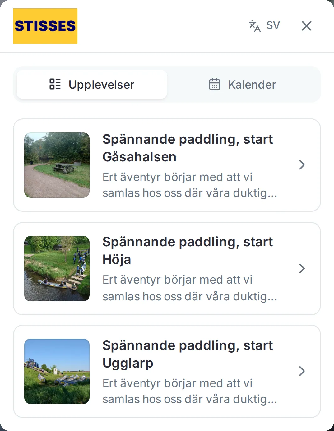Booking from Denira on Stisses' website with their paddling tours.